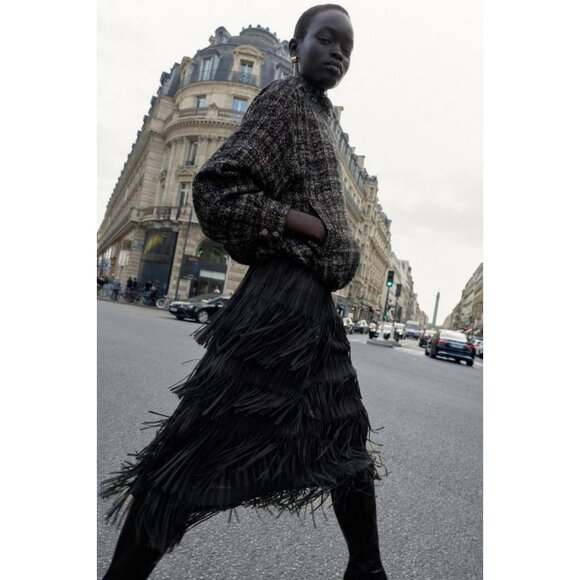 ZARA FRINGED MIDI SKIRT - Picture 1 of 8